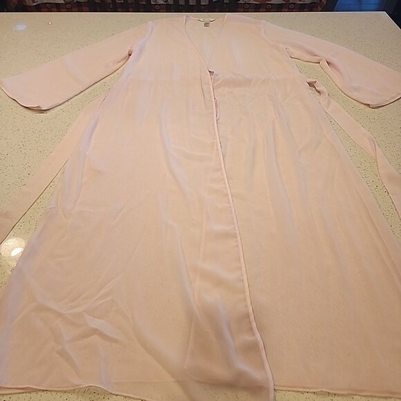 Delicates Robe S /M Sheer Pink Long Sleeve Ties Closed - Picture 5 of 6
